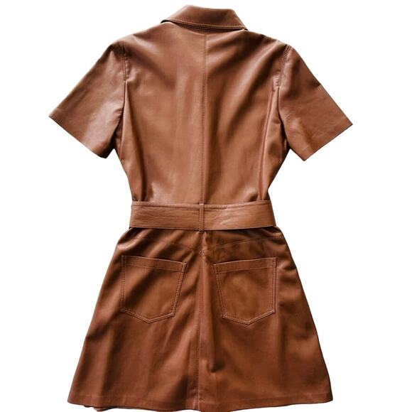 NANUSHKA Halli Vegan Leather Shirt Dress In Brown Size Small Belted Short Sleeve - Picture 9 of 9